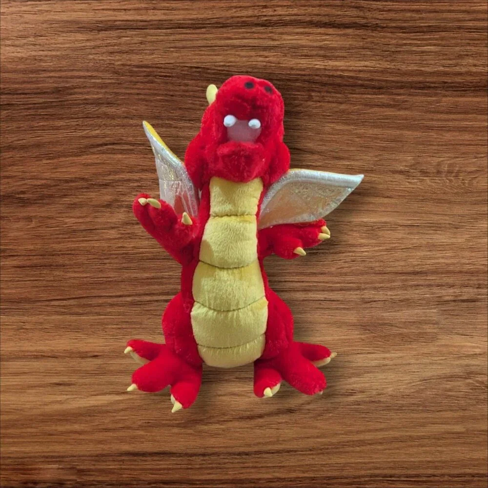 Vintage‎  Toy  Works Red Yellow Plush Dragon Toy Gold Wings 12  Stuffed Animal